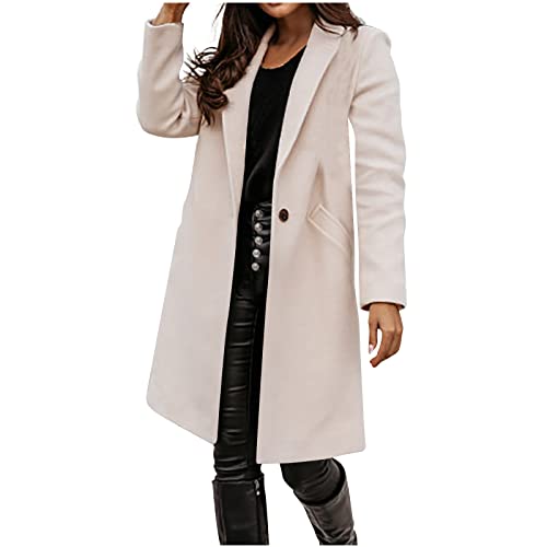 TURWXGSO Herbst Jacke Damen Trenchcoat Elegant Reverskragen Knopf Langarm Female Lange Mantel Einfarbige Windbreaker Knielang Lose Offene Front Übergangsjacke Casual Büro Mantel S-XXL von TURWXGSO