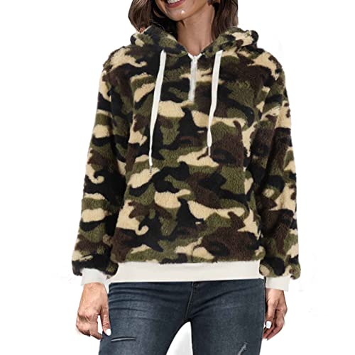 TURWXGSO Hoodie Damen Plüsch Tie-Dye Muster Elegant Kapuzenpullover Halber Reißverschluss Locker Freizeit Oberteil Tops Lässig Streetwear Outwear Plüschjacke Blusen für Frauen Teenager von TURWXGSO