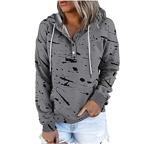 TURWXGSO Hoodie Damen Sweatshirt Lässiges Langarm V-Ausschnitt Pullover Mit Knöpfen Farbverlaufsdruck/Streifendruck Sweatshirt Warme Pulli Casual Bequem Hoodie Sport Shirt von TURWXGSO