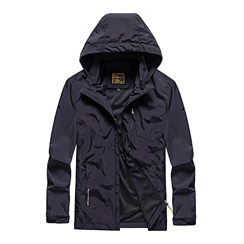 TURWXGSO Jacken für Damen, Outdoor-Sport, Oberbekleidung, leicht, atmungsaktiv, Bergsteigen, Reisen, Wandern, Mäntel für Herren und Damen, einfarbig, mit Kapuze, Windbreaker mit Taschen, 01 black, 48 von TURWXGSO