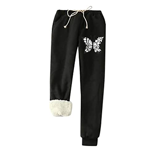 TURWXGSO Jogginghose Damen Winter Thermohose Warm Innenfutter Kordelzug Elastischer Bund Dicke Fleece Gefüttert Sweathose Sport Hosen Thermo Haushose Jogger Hose Outdoorhose von TURWXGSO