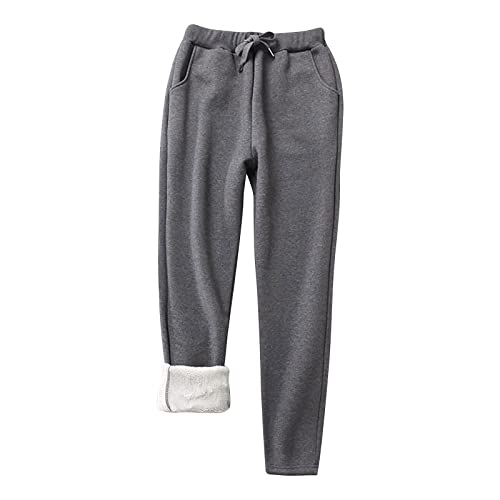 TURWXGSO Jogginghose Damen Winter Warm Fleece Gefüttert Trainingshose Damen Thermo Freizeithose Thermohose Hosen Sporthose Lang Sweathose Kordelzug Tasche Haushose Große Größen S-XXXL von TURWXGSO