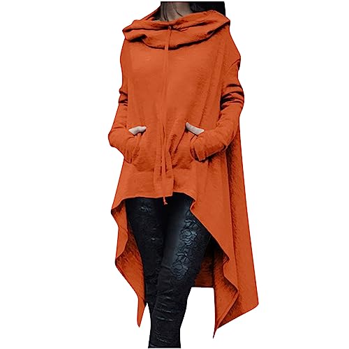 TURWXGSO Kapuzenpullover Damen Langarm Hoodie Jacke Top Oversize Pullover Sweatshirt Mit Kapuze Herbst Und Winter Mittlere Lange Pullover Große Größen Einfarbig Sweatshirt Mit Taschen Und Kordelzug von TURWXGSO