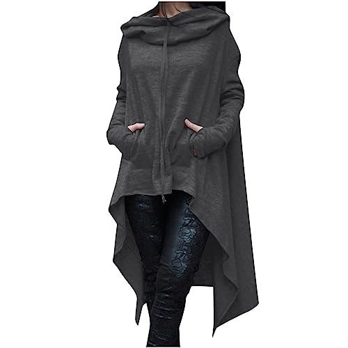 TURWXGSO Kapuzenpullover Damen Langarm Hoodie Jacke Top Oversize Pullover Sweatshirt Mit Kapuze Herbst Und Winter Mittlere Lange Pullover Große Größen Einfarbig Sweatshirt Mit Taschen Und Kordelzug von TURWXGSO