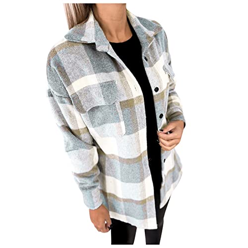 TURWXGSO Karierte Jacke Für Damen Revers Langarm Karomantel Lange Jacken Lässiger Hemdjacke Herbst Langarmshirts Hemd Winterjacken Winter Mantel Warme Oberbekleidung Freizeitjacke von TURWXGSO