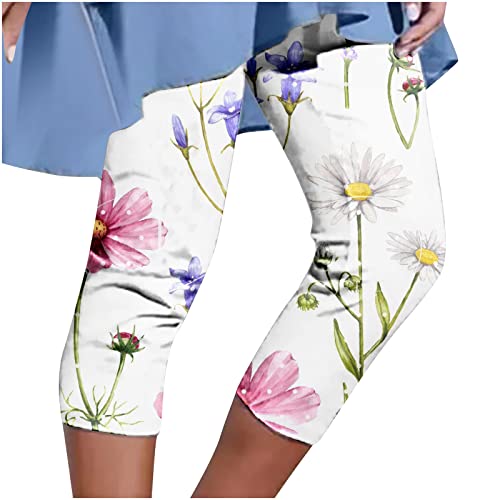 TURWXGSO Leggings Für Frauen Sommer 3/4 Capri Leggings Casual Elastische Taille Hosen Leggings High Waisted Freizeithose Leggings Bauchkontrolle Yoga Hosen Biker Shorts mit Taschen von TURWXGSO