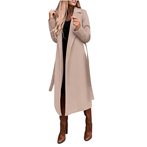 TURWXGSO Mantel Damen Elegante Reverskragen Langarm Mittellange Mantel Einfarbige Wadenlänge Locker Cardigan Herbst Winter Büro Mantel Jacke Schwarz Weiß Beige Blau Rot s-xxl von TURWXGSO