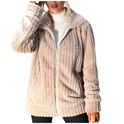 TURWXGSO Mantel Damen Winterjacke Warm Fleece Reverskragen Langarm Locker Wintermantel Reißverschluss Cardigan Herbst Winter Übergangsjacke Einfarbige Kurzmantel Elegant Top Outdoor Mantel S-XL von TURWXGSO