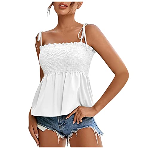 TURWXGSO Sommer Tops für Frauen Y2K Weste Tops Frauen Suspender T-Shirt Tanks Tops Sheering Bandeau Boobtube Gather Straps Sexy Sleeveless Cute Tops Solid Sweatshirt Loungewear von TURWXGSO