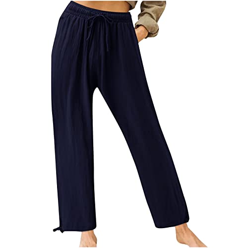 TURWXGSO Sommerhose Damen Leicht Elegant Lang Weites Bein Sommerhose High Waist Bequem Luftig Freizeithose Locker Stoffhose Lose Hosen Mit Taschen Bequeme Lang Elastischer Bund Einfarbig Hosen von TURWXGSO