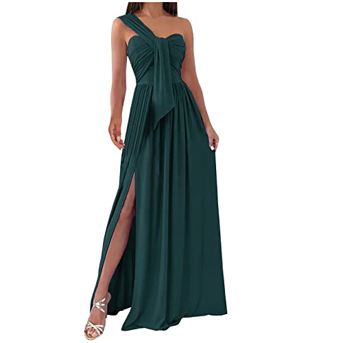 TURWXGSO Sommerkleider für Frauen 2022 Casual Sexy One-Shoulder-Ärmelloser Saumschlitz Einfarbiges Kleid (mit Brustpolster) Nacktes Kleid für Frauen von TURWXGSO