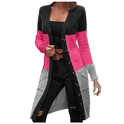 TURWXGSO Strickjacke Damen Grobstrick Cardigan Lang Herbst Winter Casual Strickcardigan Sweater Strickmantel Strickcardigan Offener Strickjacken Wintermäntel Langarm Strickjacke Pullover Tunika von TURWXGSO