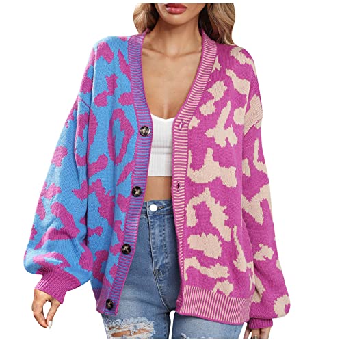 TURWXGSO Strickmantel Damen Kurz Cardigan mit Knopf Farbblock Muster Übergangsjacke StrickPullover Herbst Winter Sweater Outwear Gestrickt Strickjacke Strickmantel Mantel Lose S-XL von TURWXGSO