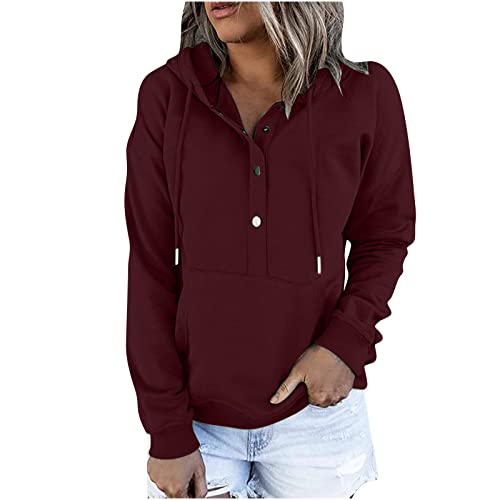 TURWXGSO Sweatshirt Damen Kapuzenpullover Lässiges Sweatshirt Langarm Kapuzen-Sweatshirt Top Mit Taschen Und Knöpfen Einfarbig Pullover Pulli Sweatjacke Sweatshit Oberteile Herbst Winter Sweatshirt von TURWXGSO