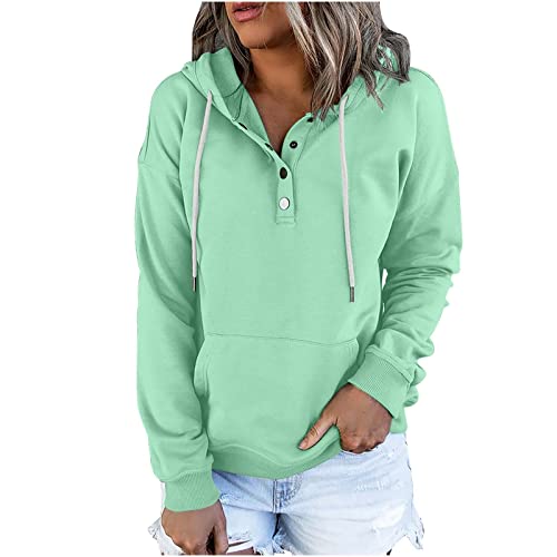 TURWXGSO Sweatshirt Damen Kapuzenpullover Lässiges Sweatshirt Langarm Kapuzen-Sweatshirt Top Mit Taschen Und Knöpfen Einfarbig Pullover Pulli Sweatjacke Sweatshit Oberteile Herbst Winter Sweatshirt von TURWXGSO