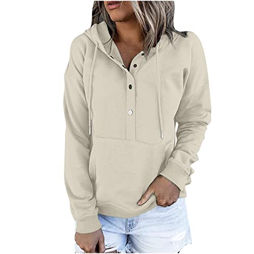 TURWXGSO Sweatshirt Damen Kapuzenpullover Lässiges Sweatshirt Langarm Kapuzen-Sweatshirt Top Mit Taschen Und Knöpfen Einfarbig Pullover Pulli Sweatjacke Sweatshit Oberteile Herbst Winter Sweatshirt von TURWXGSO