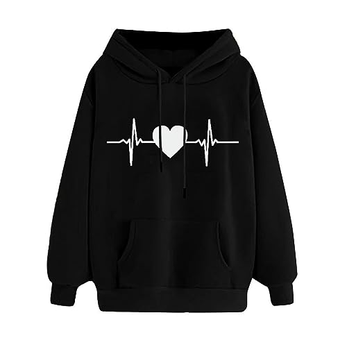 TURWXGSO Sweatshirts Für Damen Pullover Kapuzenpullover Mit Kordelzug Langarm Rundhals Pullover Herbst Und Winter Sweatshirt Mit Kapuze Mode EKG Druck Hoodie Oberteil Lässiges Sweatshirt von TURWXGSO