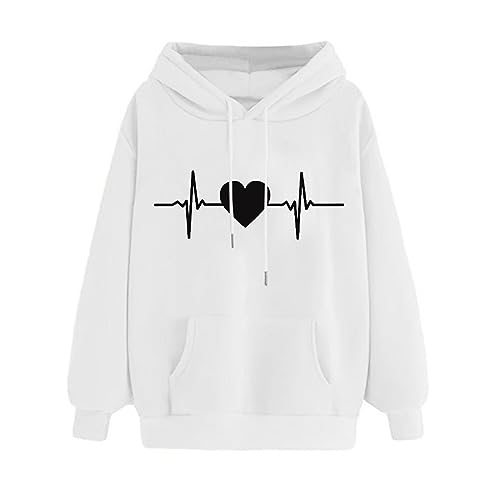 TURWXGSO Sweatshirts Für Damen Pullover Kapuzenpullover Mit Kordelzug Langarm Rundhals Pullover Herbst Und Winter Sweatshirt Mit Kapuze Mode EKG Druck Hoodie Oberteil Lässiges Sweatshirt von TURWXGSO