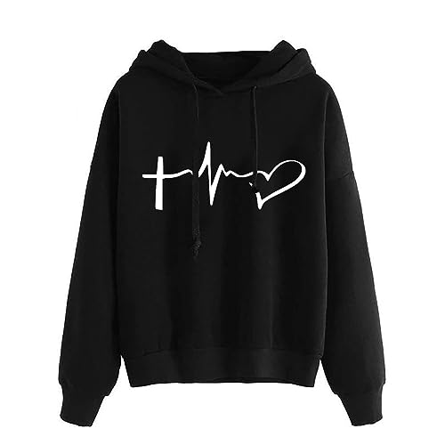 TURWXGSO Sweatshirts Für Damen Pullover Kapuzenpullover Mit Kordelzug Langarm Rundhals Pullover Herbst Und Winter Sweatshirt Mit Kapuze Mode EKG Druck Hoodie Oberteil Lässiges Sweatshirt von TURWXGSO