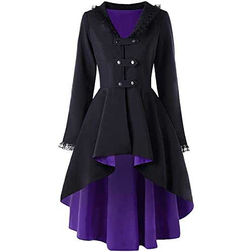 TURWXGSO Trenchcoat Damen Herbst/Winter-Mantel Mittelalterliche Kleidung Vintage Steampunk Jacke Lange Unregelmäßige Saum Schwalbenschwanz Mittelalter Winterjacke Cosplay Kostüm Mantel von TURWXGSO