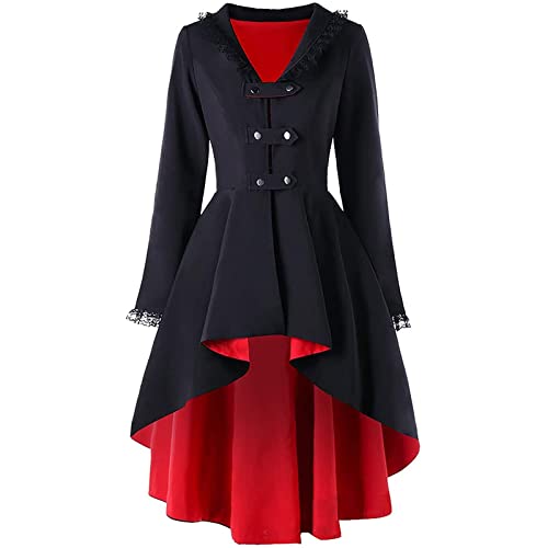 TURWXGSO Trenchcoat Damen Herbst/Winter-Mantel Mittelalterliche Kleidung Vintage Steampunk Jacke Lange Unregelmäßige Saum Schwalbenschwanz Mittelalter Winterjacke Cosplay Kostüm Mantel von TURWXGSO