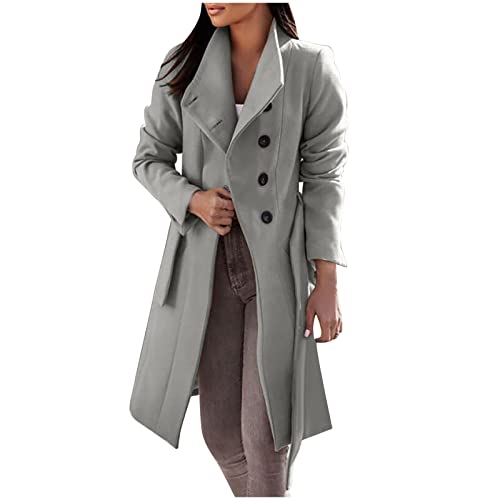 TURWXGSO Trenchcoat Damen mit Gürtel Reverskragen Knopf Lang Leicht Jacke Elegant Mantel Damen Mode Frühling Herbst Übergangsjacke Büro Business Freizeit Einfarbig Mittellang Mantel von TURWXGSO