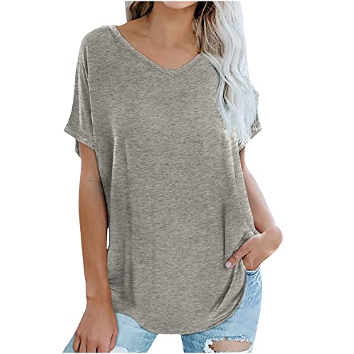 TURWXGSO Tshirt Damen V-Ausschnitt t-Shirts Kurzarm Bluse Sommer Shirts Casual Tunika Tops Frauen Pullover Oberteile Sommer Bluse Shirts von TURWXGSO