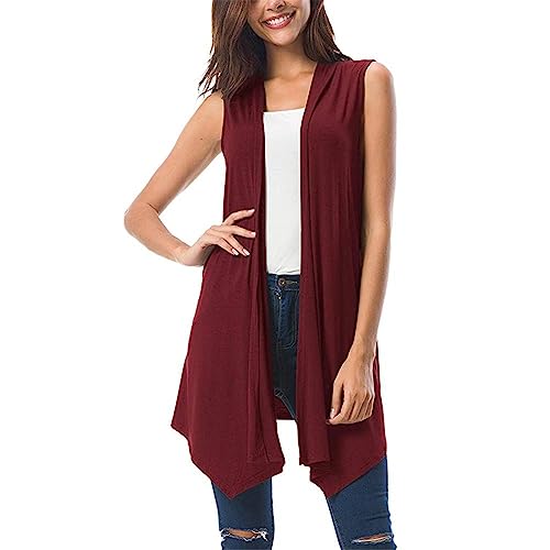 TURWXGSO Tunika Tops Damen Strickjacke Ärmellos Strickjacke Damen Lang Cardigan Sommer Herbst Leicht Baumwoll Cardigan Casual Sommerjacken Elegant Lang Dünn Fließender Stoff Einfarbig Cardigan von TURWXGSO