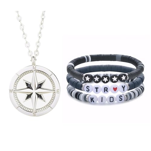 TURYYUER Stray Kids Halskette Armband Set – Unverzichtbares Stray Kids Merch für Kpop Fans, Perfektes und Sammlerstück (Silber) von TURYYUER
