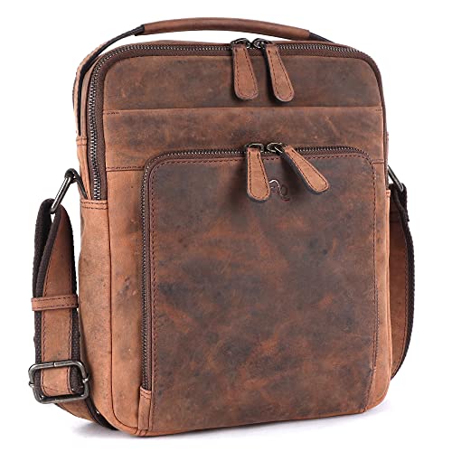 TUSC Atlas Premium Ledertasche für Tablets bis 10,5 Zoll, Seitentasche, Cross-body bag, Messenger bag, Unisex Handtasche, klein Umhängetasche für Herren Damen 24x30x8 cm von TUSC