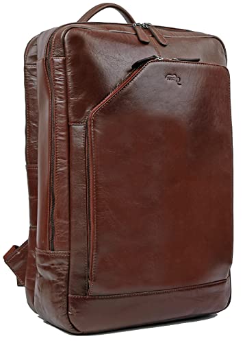 TUSC Corvus Premium XL Leder Rucksack für Laptops bis 17,3 Zoll für Damen und Herren, Tagesrucksack Unisex, Daypack, Braun, Größe 32x47x15 cm von TUSC