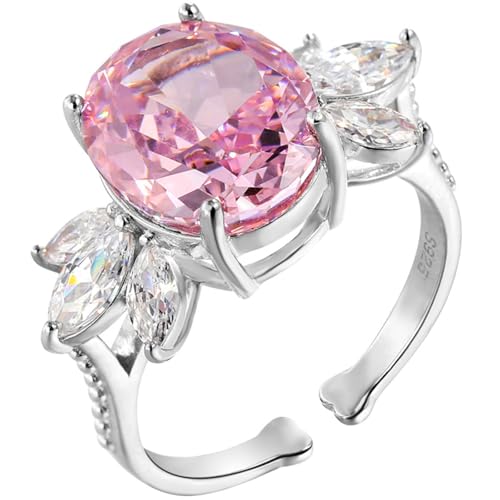 TUSRORSU 6 Karat ovale Verlobungsringe für Frauen verstellbar 5A CZ Crushed Ice Jahrestag Ehering 925 Sterling Silber Cocktail Statement Ring, Adjustable, Silber, Zirkonia von TUSRORSU