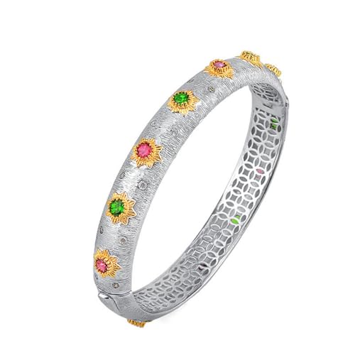 TUSRORSU Vintage-Armreif aus 925er Sterlingsilber mit gebürsteter Oberfläche, 9,6 mm breit, bunter 5 A CZ, Gold-Armreif für Damen, 7.5 Inch, Silber, Zirkonia TUSRORSU Vintage-Armreif aus 925er Sterlingsilber mit gebürsteter Oberfläche, 9,6 mm breit, bunter 5 A CZ, Gold-Armreif für Damen, 7.5 Inch, Silber, Zirkonia von TUSRORSU