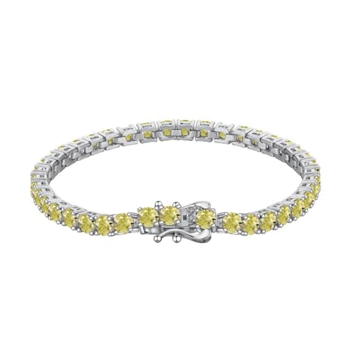 Tennis-Armbänder für Damen und Herren, trendig, zierlich, gelb, 5A CZ, Rundschliff, Tennisarmband, 925er Sterlingsilber, klassisches Charm-Armband, 15,2 - 17,8 cm, 7 Inch, Silber, Zirkonia Tennis-Armbänder für Damen und Herren, trendig, zierlich, gelb, 5A CZ, Rundschliff, Tennisarmband, 925er Sterlingsilber, klassisches Charm-Armband, 15,2 - 17,8 cm, 7 Inch, Silber, Zirkonia von TUSRORSU