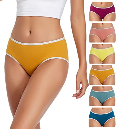 Damen Hipster-Slips aus Baumwolle, niedrige Taille, unsichtbar, volle Abdeckung, 6 Stück, Lila Rot / Chrom Gelb / Vivid Blue / Rogue Red / Bright Yellow / Grey Green, 34 von TUTUESTHER