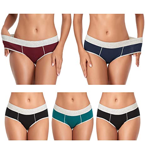 TUTUESTHER Damen Baumwolle Slips Nahtlos Unterwäsche Taillenslips Dehnbare Unterhosen Bequeme Sport Panties Hipsters Mehrpack（L-EU 42, Schwarz/Dunkelrot/Tiefblau/Grün/Schwarz） von TUTUESTHER