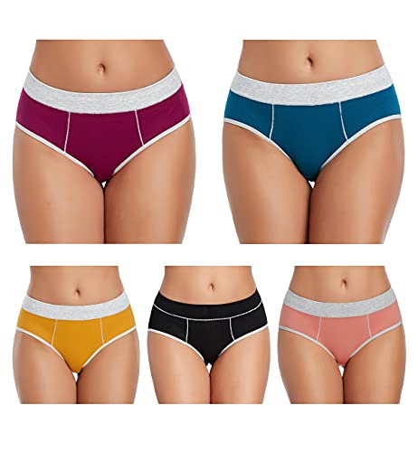 TUTUESTHER Damen Baumwolle Slips Nahtlos Unterwäsche Taillenslips Dehnbare Unterhosen Bequeme Sport Panties Hipsters Mehrpack（L-EU 42, Schwarz/Vivid Blue/Lila Rot/Rogue Rot/Chrom Gelb） von TUTUESTHER