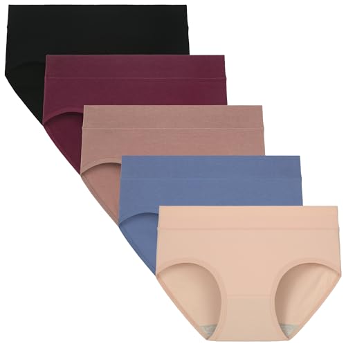 TUTUESTHER Damen Baumwolle Slips Nahtlos Unterwäsche Taillenslips Dehnbare Unterhosen Bequeme Sport Panties Hipsters Mehrpack（M-EU 40, Schwarz/Tiefrot/Khaki/Nude/Grau Blau） von TUTUESTHER