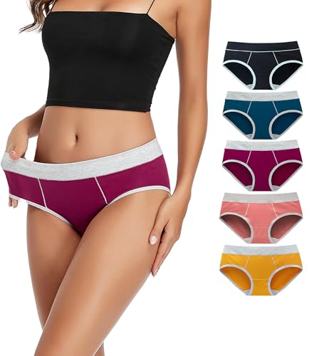 TUTUESTHER Damen Baumwolle Unterhosen Mittlere Taillen Slips Dehnbare Unterwäsche Bequeme Sport Panties Hipsters Mehrpack（M-EU 40, Schwarz/Vivid Blue/Lila Rot/Rogue Rot/Chrom Gelb） von TUTUESTHER