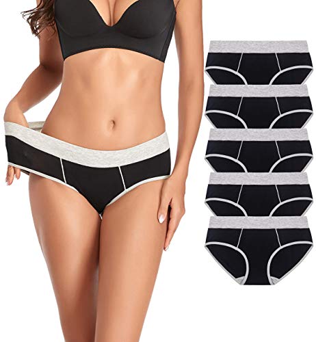 TUTUESTHER Damen Baumwolle Unterhosen Mittlere Taillen Slips Dehnbare Unterwäsche Bequeme Sport Panties Hipsters Mehrpack（XXL-EU 46, 5 Schwarz） von TUTUESTHER