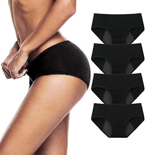 TUTUESTHER Damen Perioden Schlüpfer Menstruation Unterwäsche Auslaufsicher Höschen aus Baumwolle Absorbierend Unterhose Slip（L-EU 42, 4 Schwarz） von TUTUESTHER