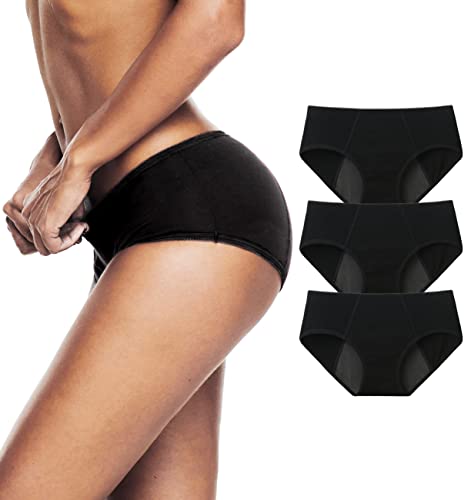 TUTUESTHER Damen Perioden Schlüpfer Menstruation Unterwäsche Auslaufsicher Höschen aus Baumwolle Absorbierend Unterhose Slip（M-EU 40, 3 Schwarz） von TUTUESTHER