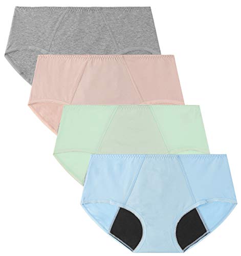 TUTUESTHER Damen Perioden Schlüpfer Menstruation Unterwäsche Auslaufsicher Höschen aus Baumwolle Absorbierend Unterhose Slip（XXL-EU 46, Hellblau/Hellgrün/Grau/Pink） von TUTUESTHER