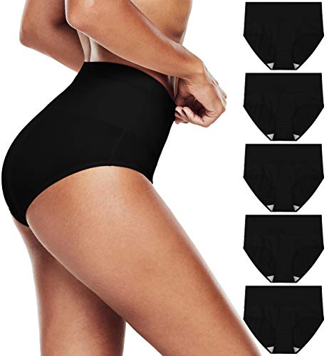 TUTUESTHER Hohe Taille Postpartale Unterwäsche Frauen Baumwolle Volle Slips Bauchkontrolle Höschen, 5 Classic Black, 38 von TUTUESTHER