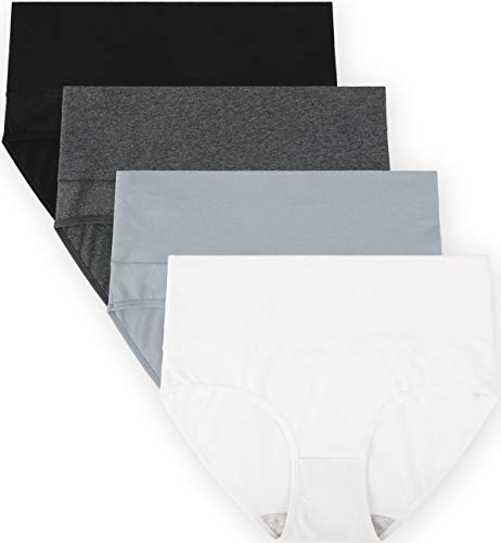 TUTUESTHER Hohe Taille Postpartum Unterwäsche Frauen Baumwolle Full Slips Bauchkontrolle Höschen Gr. 46, Schwarz/Grau/Silber/Weiß von TUTUESTHER