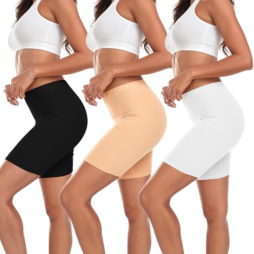 TUTUESTHER Radlerhose Unterhosen Damen Unter Kleid Rock Baumwolle Kurze Leggings Sporthose Anti Scheuern Boxershorts(44,Schwarz/Hautfarbe/Weiß) von TUTUESTHER