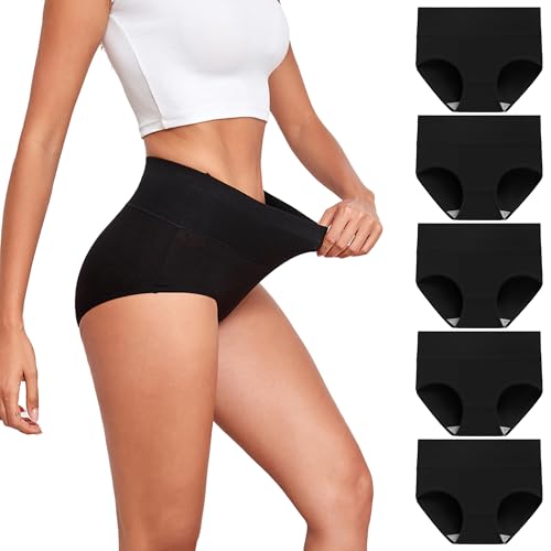TUTUESTHER Unterhosen Damen Baumwolle Hohe Taille Unterwäsche Postpartum Underwear Stretch Slips Bequem Weich Panties 5er Pack（XL-EU 44-46, 5 Schwarz） von TUTUESTHER