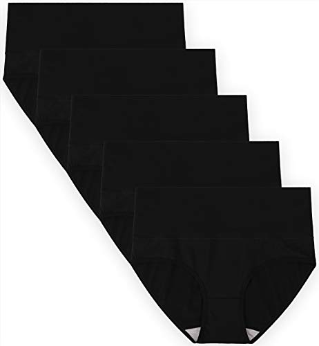 TUTUESTHER Unterhosen Damen Baumwolle Hohe Taille Unterwäsche Postpartum Underwear Stretch Slips Bequem Weich Panties 5er Pack（M-EU 40, 5 Schwarz） von TUTUESTHER