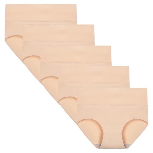 TUTUESTHER Unterhosen Damen Baumwolle Hohe Taille Unterwäsche Postpartum Underwear Stretch Slips Bequem Weich Panties 5er Pack（XXL-EU 46, 5 Hautfarbe） von TUTUESTHER