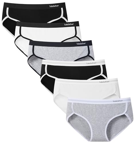 TUTUESTHER Unterhosen Damen Baumwolle Slips Bequem Hipster Unterwäsche Stretch Panties Frauen Schlüpfer Atmungsaktive Weich 6er Pack(40,2 Schwarz/2 Hellgrau/2 Weiß) von TUTUESTHER